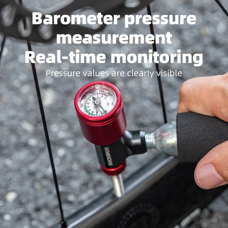 CO2-pumpehoved med manometer til Presta/Schrader