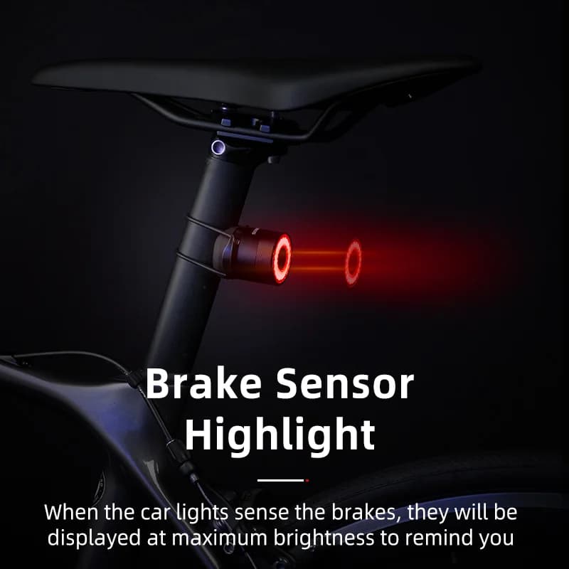 Smart bremsefølsom vandtæt USB cykel baglygte