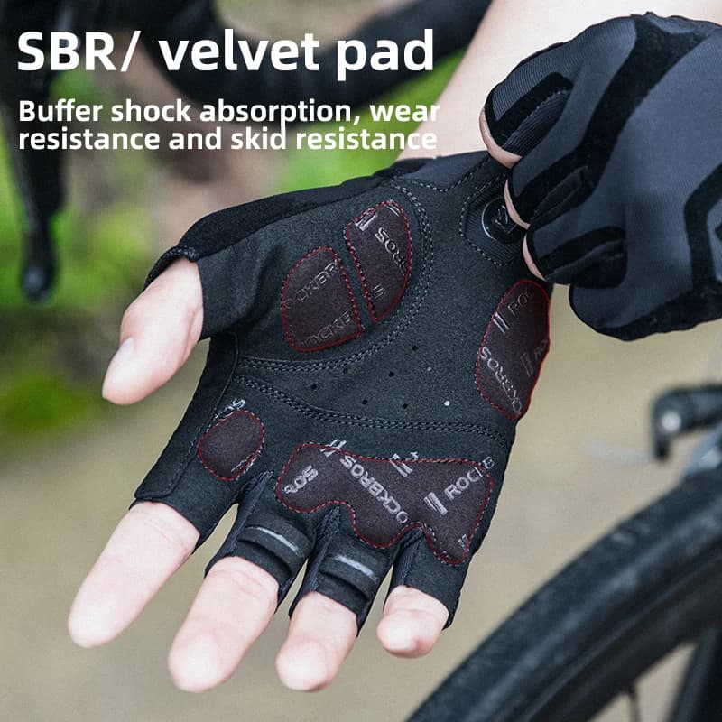 Åndbare halvfingers stødabsorberende cykelhandsker